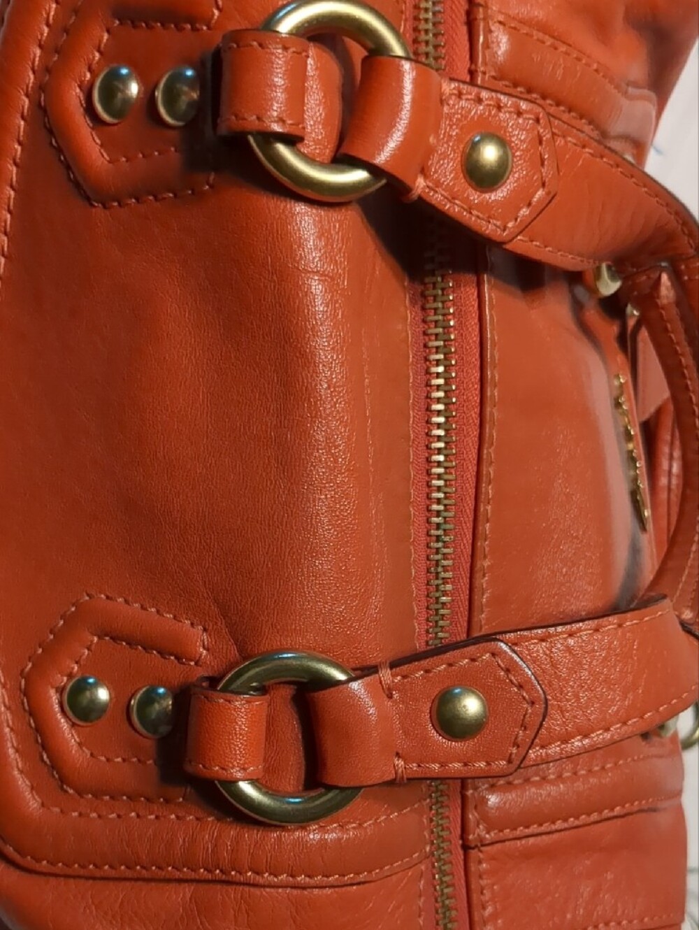 Coach Orange Leather Double-Handle Satchel with Gold Hardware - Picture 6 of 12